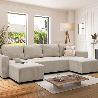 U-sofa <strong>Volmi</strong>  Lincoln Perlegrå med Opbevaring 297 cm