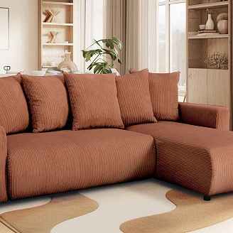 Hjørnesofa <strong>Skarla</strong>  Lincoln Terrakotta med Vendbar & Opbevaring 228 cm