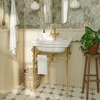 Håndvask <strong>Carlton</strong>  Hvid Blank 62 cm med Kromstativ Guld Mat