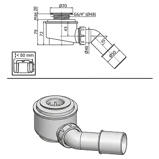 Afløb til Brusekar <strong>Nitida</strong>  50 mm