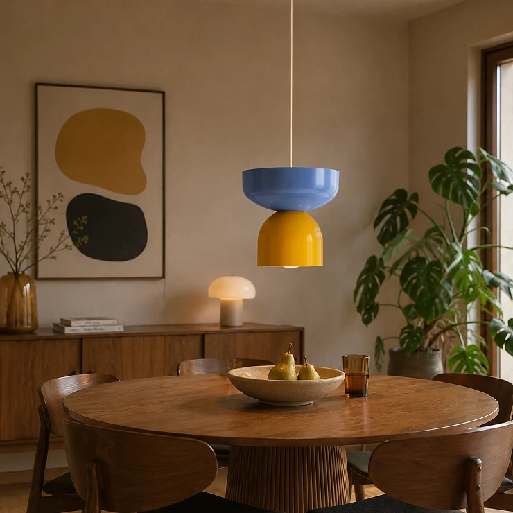 Hængende Lampe Vindo Dueblå, Sennepsgul