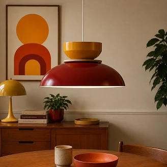 Hængende Lampe <strong>Rundo</strong>  Lys Vinrød, Sennepsgul
