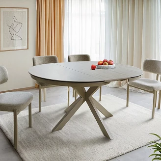 Udtrækkeligt spisebord <strong>Selari</strong>  Beige Travertine, Kashmir 120x120 cm
