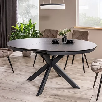 Udtrækkeligt spisebord <strong>Selari</strong>  Mørkegrå Corso Grey, Mat sort 120x120 cm