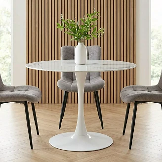 Spisebord <strong>Mireva</strong>  Hvid marmoreffekt, Hvid Ø90 cm