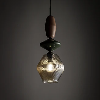 Pendellampe Selvi Grøn, Brun Geometrisk