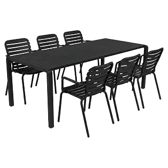 Zuiver Havemøbelsæt Vondel med Bord 214 cm & 6 Stole med Armlæn Sort