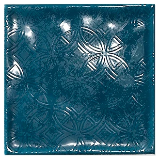 Dekor Vægflise <strong>Smycke</strong>  Påfuglblå Blank-Relief 15x15 cm