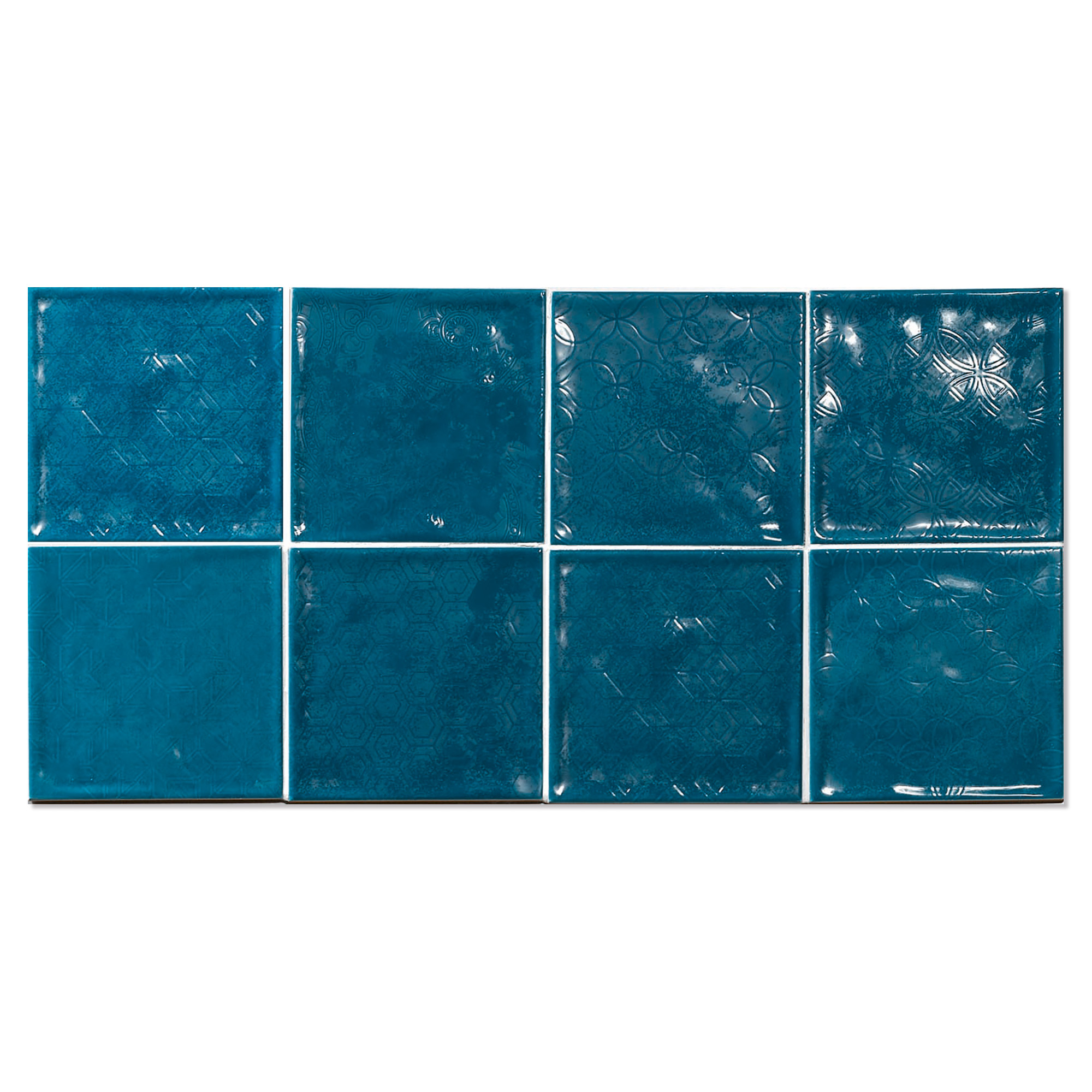 Vægflise Smycke Påfuglblå Blank-Relief 15x15 cm