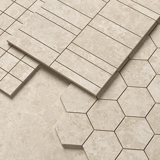 Unicomstarker Sekskant Mosaik Klinker Blooming Stone Solbeige Mat 30x34 cm