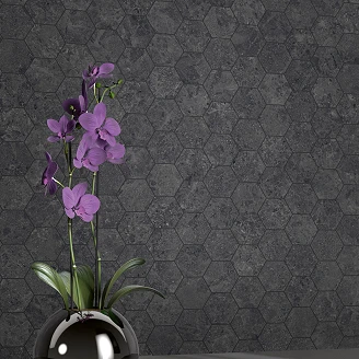 Unicomstarker Sekskant Mosaik Klinker <strong>Blooming Stone</strong>  Torden Sort Mat 30x34 cm