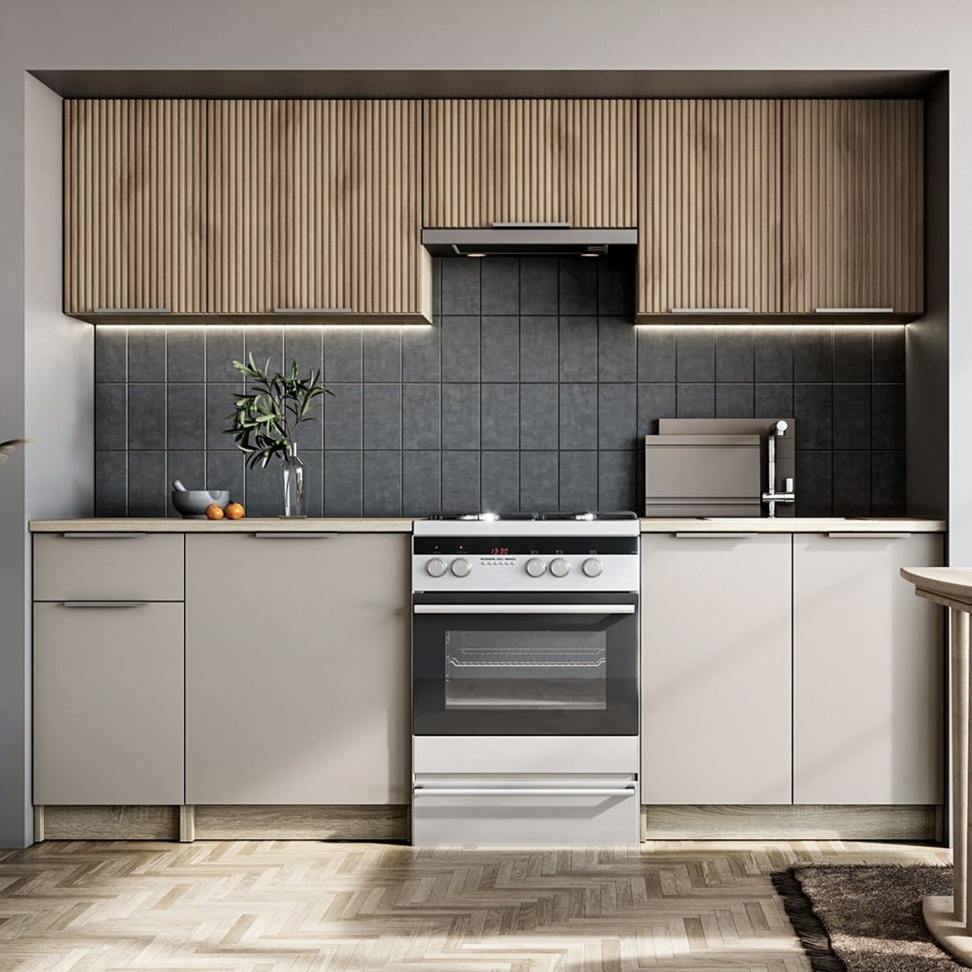 Køkken Sorano Valnød/Sonoma Eg 240 cm med Bordplade