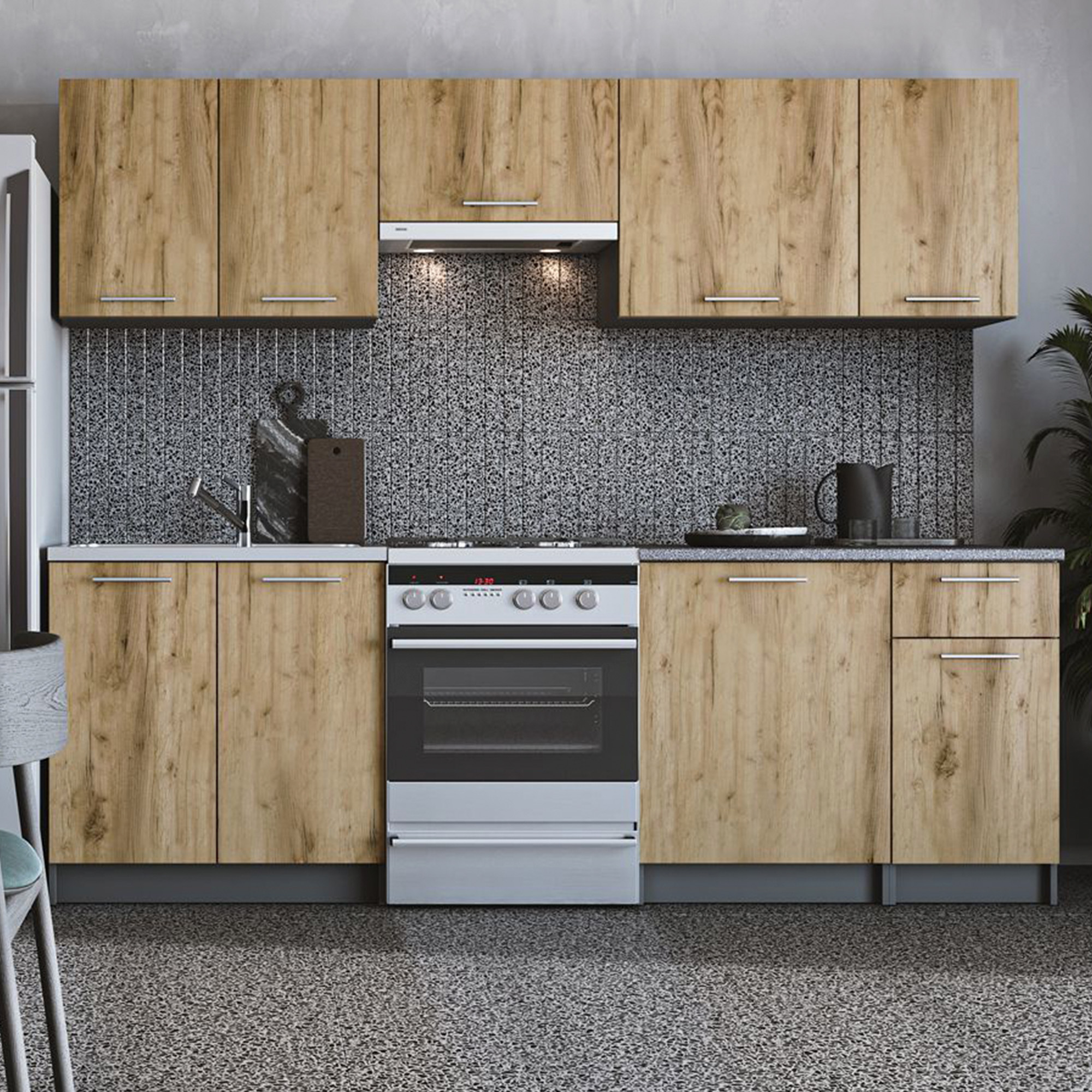 Køkken Vence Antracit/Craft Eg 240 cm med Bordplade