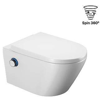 Douchetoilet Neron Spin 360 Hvid Blank med Hvirvelskyl og Drejeknap Sort Mat