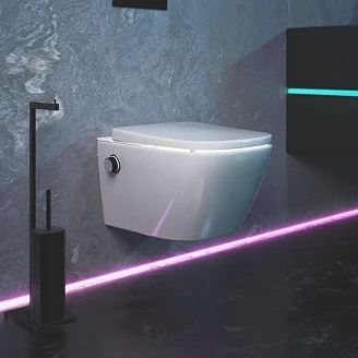 Douchetoilet Neron Spin 360 Hvid Blank med Hvirvelskyl og Drejeknap Sort Mat