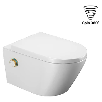 Douchetoilet Neron Spin 360 Hvid Blank med Hvirvelskyl og Drejeknap Guld Blank