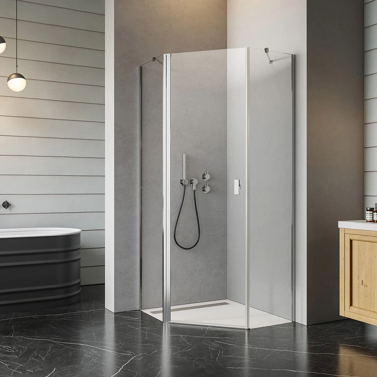 Radaway Brusehjørne Nes Pentagon Svingbar 80x80 cm Blank Krom Venstre