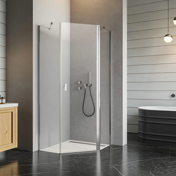 Radaway Brusehjørne Nes Pentagon Svingbar 90x90 cm Blank Krom Højre