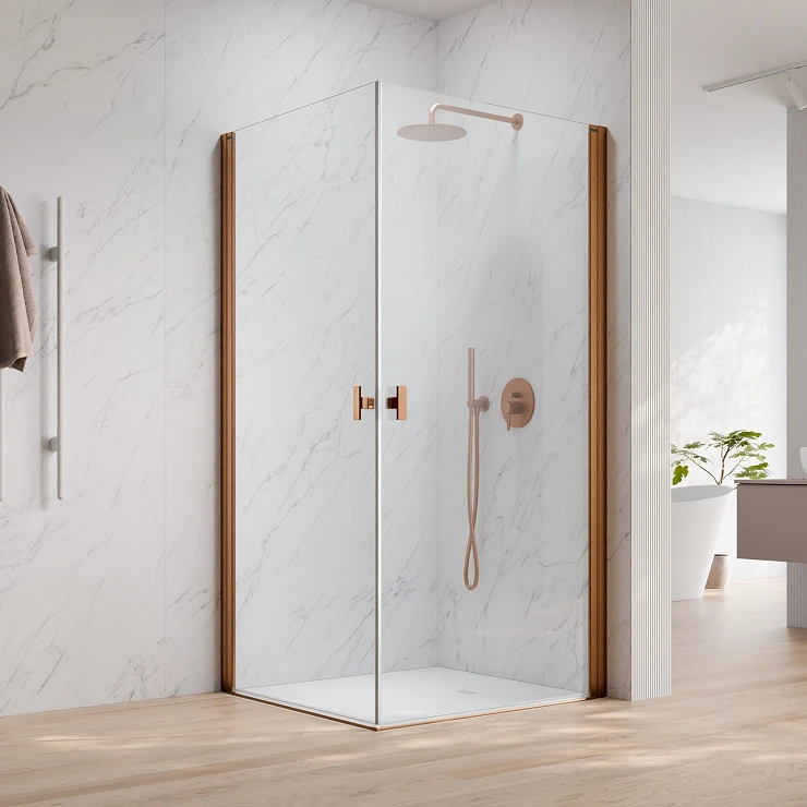 Radaway Brusehjørne Nes Svingbar 2 Døre 90x90 cm Børstet Kobber Matt