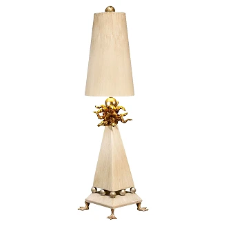 Flambeau Bordlampe Leda Beta Cremefarvet Patina, Guldblad